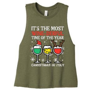 Christmas In July Most Winederful Time Funny Xmas Women's Racerback Cropped Tank