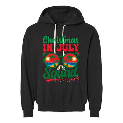 Christmas In July Squad Retro Sunglass Palm Tree Summer Xmas Garment-Dyed Fleece Hoodie