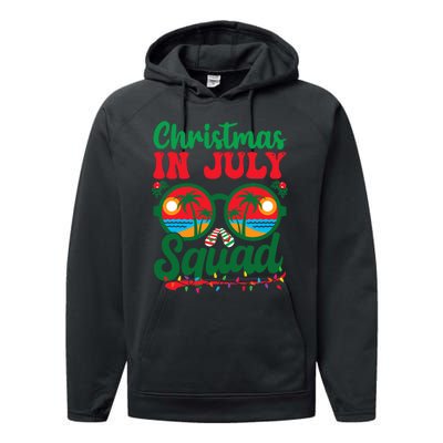 Christmas In July Squad Retro Sunglass Palm Tree Summer Xmas Performance Fleece Hoodie