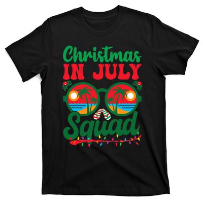 Christmas In July Squad Retro Sunglass Palm Tree Summer Xmas T-Shirt