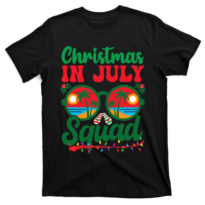 Christmas In July Squad Retro Sunglass Palm Tree Summer Xmas T-Shirt