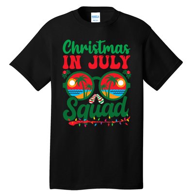 Christmas In July Squad Retro Sunglass Palm Tree Summer Xmas Tall T-Shirt