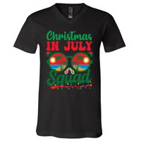 Christmas In July Squad Retro Sunglass Palm Tree Summer Xmas V-Neck T-Shirt