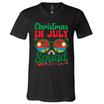 Christmas In July Squad Retro Sunglass Palm Tree Summer Xmas V-Neck T-Shirt