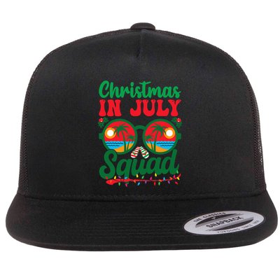Christmas In July Squad Retro Sunglass Palm Tree Summer Xmas Flat Bill Trucker Hat