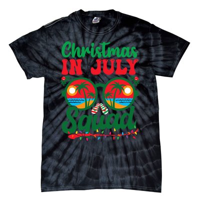 Christmas In July Squad Retro Sunglass Palm Tree Summer Xmas Tie-Dye T-Shirt