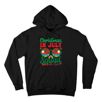 Christmas In July Squad Retro Sunglass Palm Tree Summer Xmas Tall Hoodie