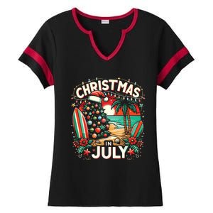 Christmas In July Summer Beach Vacation Xmas Ladies Halftime Notch Neck Tee