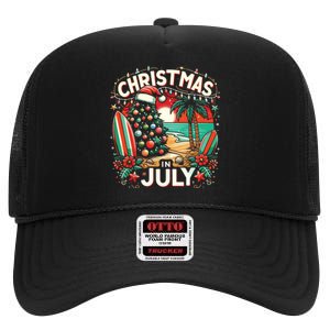 Christmas In July Summer Beach Vacation Xmas High Crown Mesh Back Trucker Hat