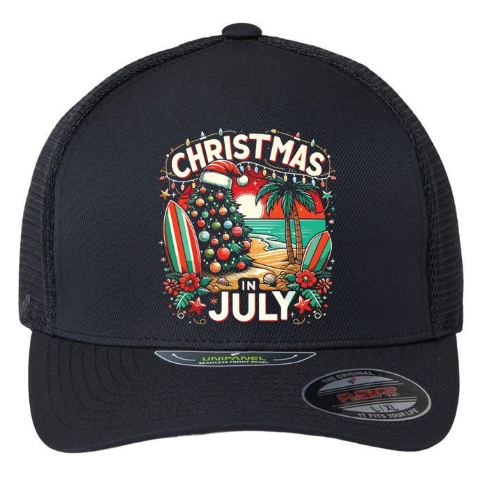 Christmas In July Summer Beach Vacation Xmas Flexfit Unipanel Trucker Cap