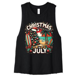 Christmas In July Summer Beach Vacation Xmas Women's Racerback Cropped Tank