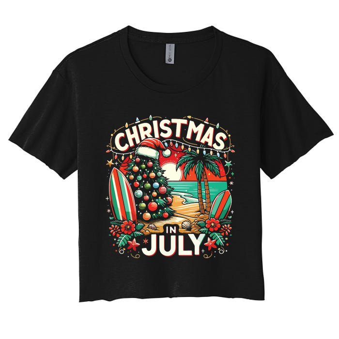 Christmas In July Summer Beach Vacation Xmas Women's Crop Top Tee