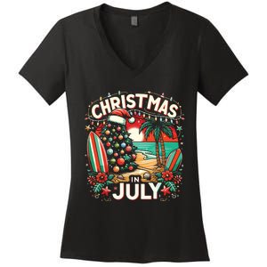 Christmas In July Summer Beach Vacation Xmas Women's V-Neck T-Shirt