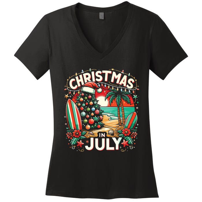 Christmas In July Summer Beach Vacation Xmas Women's V-Neck T-Shirt