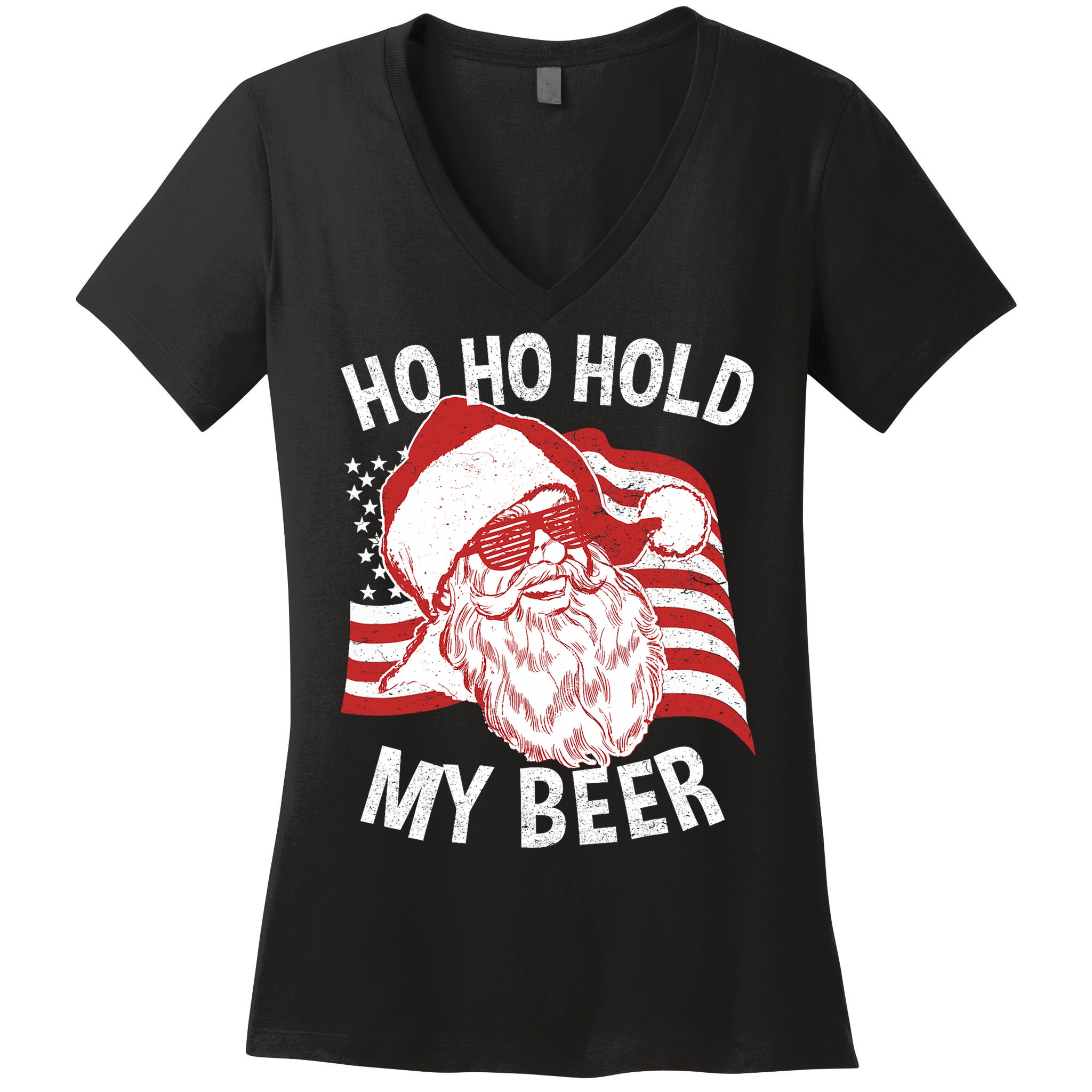 Christmas In July Santa Ho Ho Hold My Beer Women's V-Neck T-Shirt