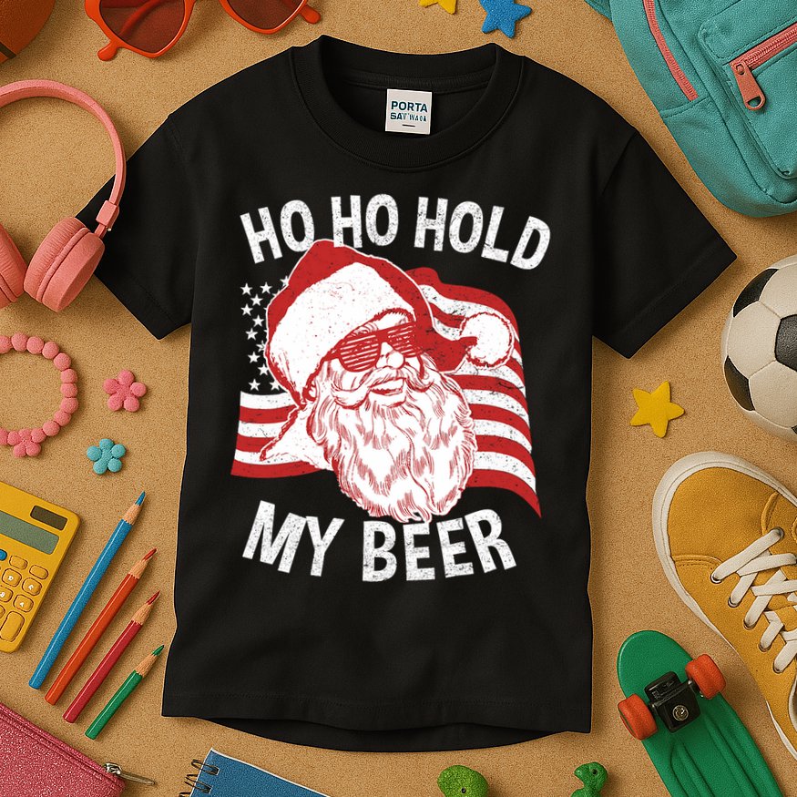 Christmas In July Santa Ho Ho Hold My Beer Kids T-Shirt
