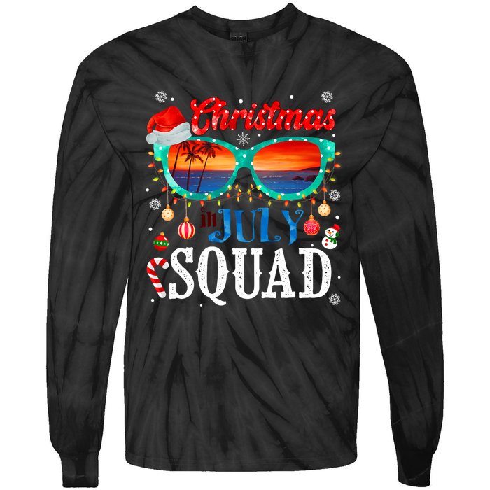 Christmas In July Squad Sunglasses Summer Beach Funny Xmas Tie-Dye Long Sleeve Shirt