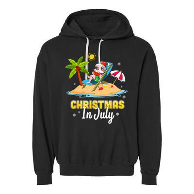 Christmas In July Santa Claus Beach Watermelon Gifts Garment-Dyed Fleece Hoodie