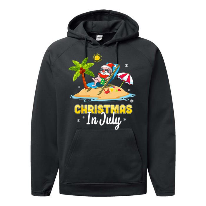 Christmas In July Santa Claus Beach Watermelon Gifts Performance Fleece Hoodie