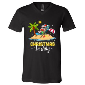 Christmas In July Santa Claus Beach Watermelon Gifts V-Neck T-Shirt