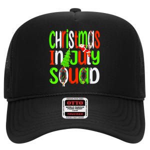 Christmas In July Squad Funny Summer Xmas Men Women Kids High Crown Mesh Back Trucker Hat