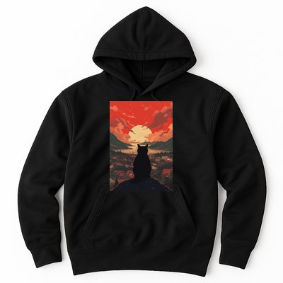 Catzilla In Japanese Sunset Vintage Funny Cat Art Hoodie
