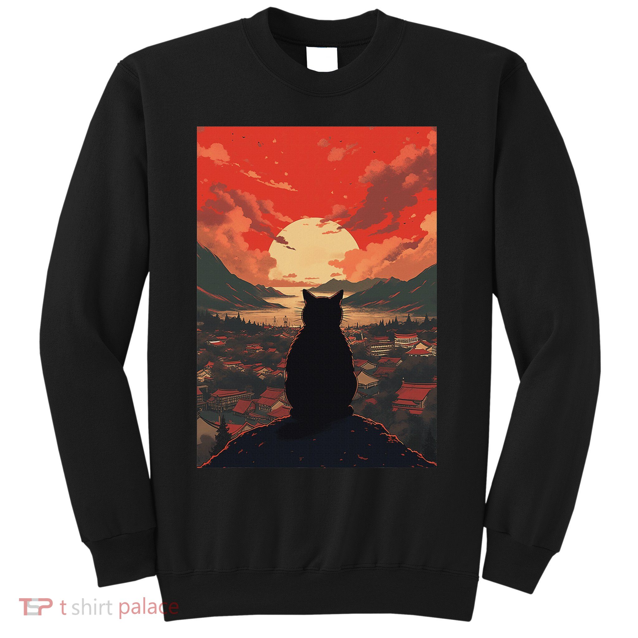 Catzilla In Japanese Sunset Vintage Funny Cat Art Sweatshirt