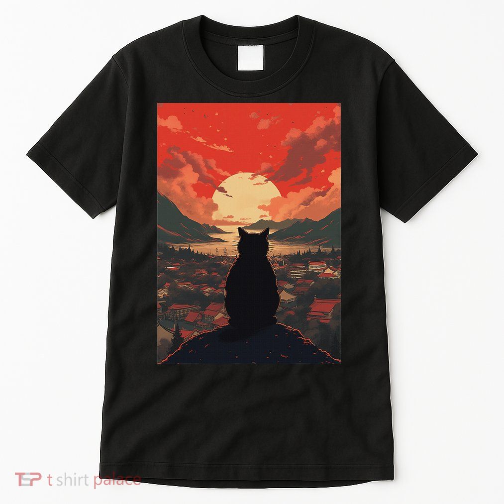 Catzilla In Japanese Sunset Vintage Funny Cat Art Tall T-Shirt
