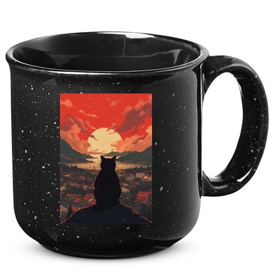 Catzilla In Japanese Sunset Vintage Funny Cat Art 15oz Campfire Ceramic Mug