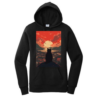Catzilla In Japanese Sunset Vintage Funny Cat Art Women's Pullover Hoodie