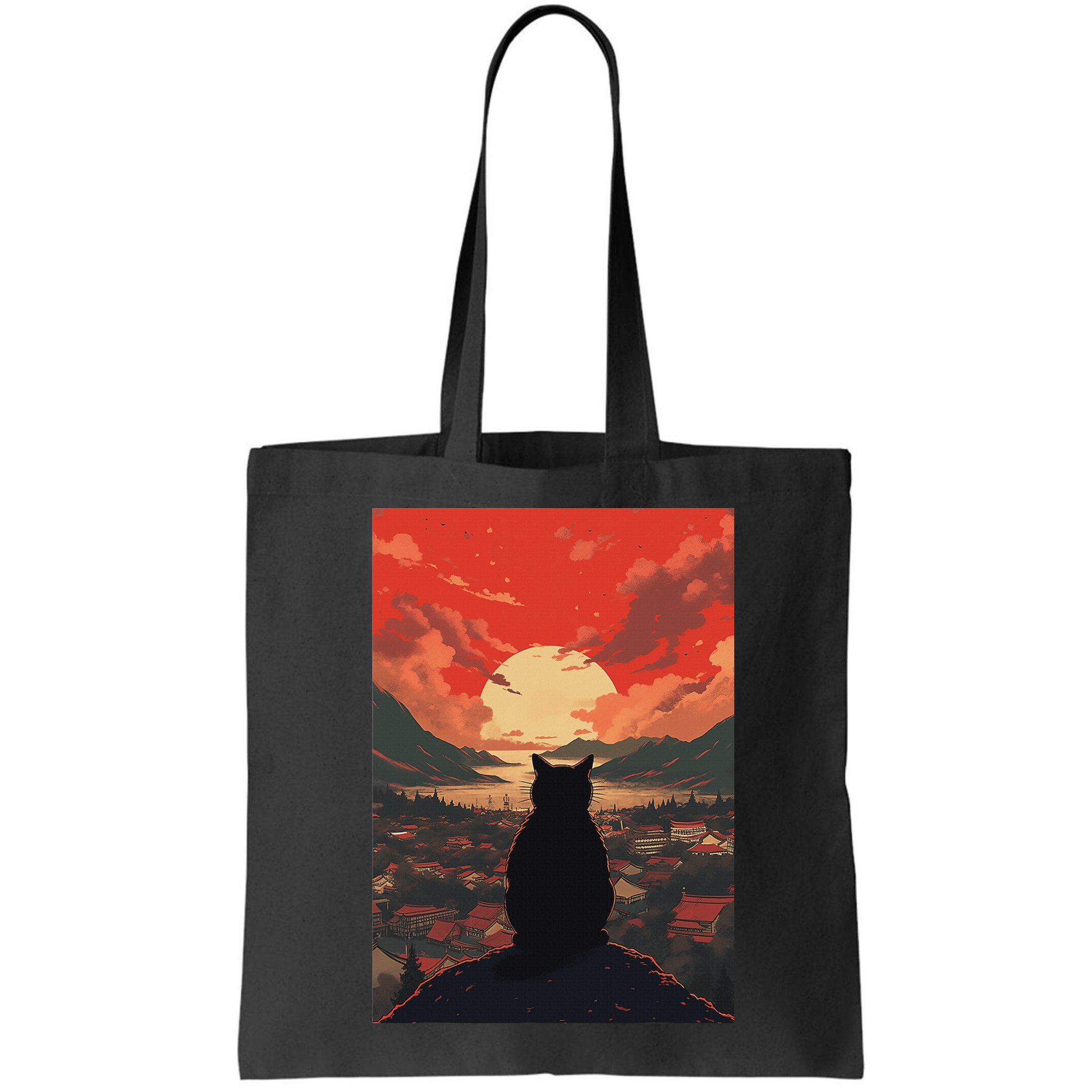 Catzilla In Japanese Sunset Vintage Funny Cat Art Bag