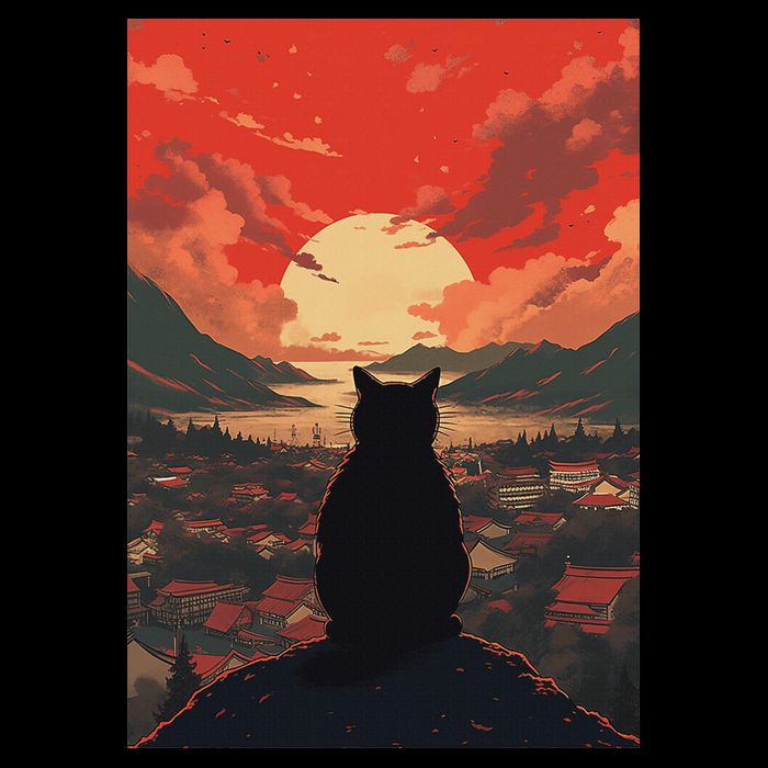 Catzilla In Japanese Sunset Vintage Funny Cat Art Bag