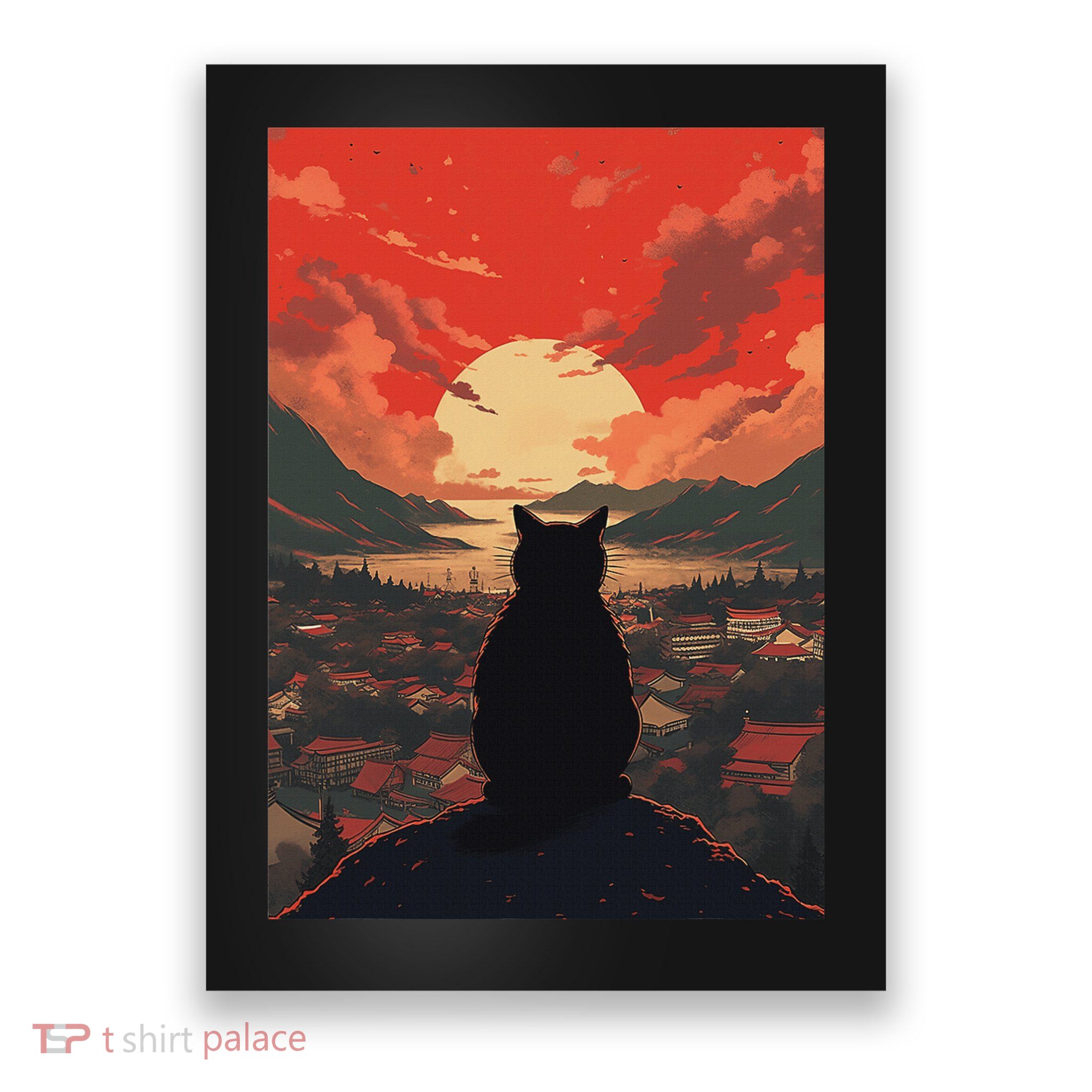 Catzilla In Japanese Sunset Vintage Funny Cat Art Poster