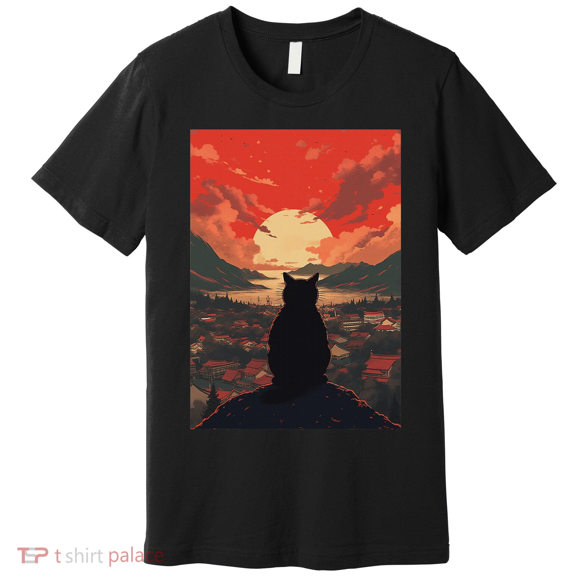 Catzilla In Japanese Sunset Vintage Funny Cat Art Premium T-Shirt