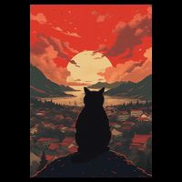 Catzilla In Japanese Sunset Vintage Funny Cat Art Baby Bodysuit
