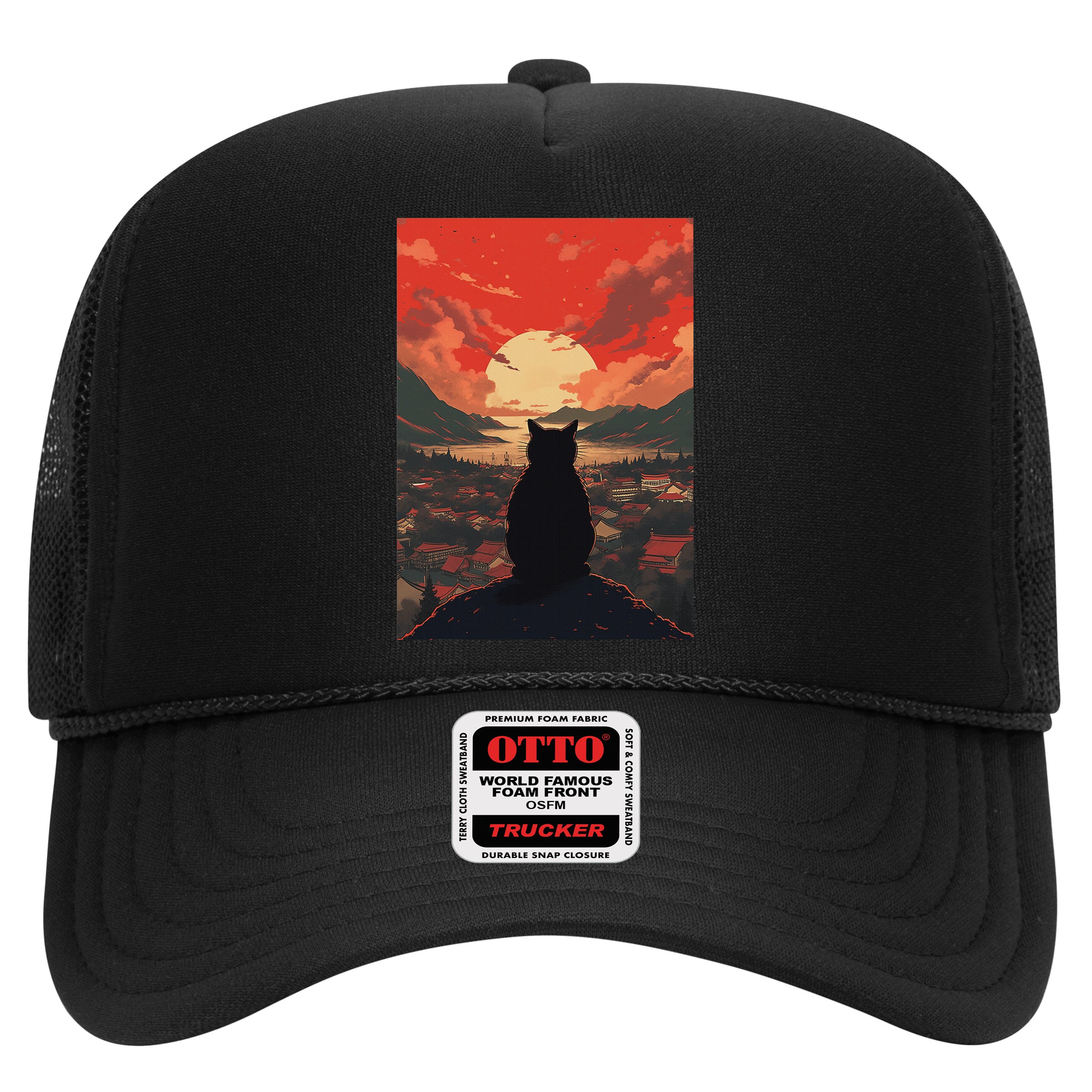 Catzilla In Japanese Sunset Vintage Funny Cat Art Hat