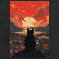 Catzilla In Japanese Sunset Vintage Funny Cat Art Hat