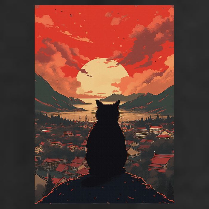 Catzilla In Japanese Sunset Vintage Funny Cat Art Hat