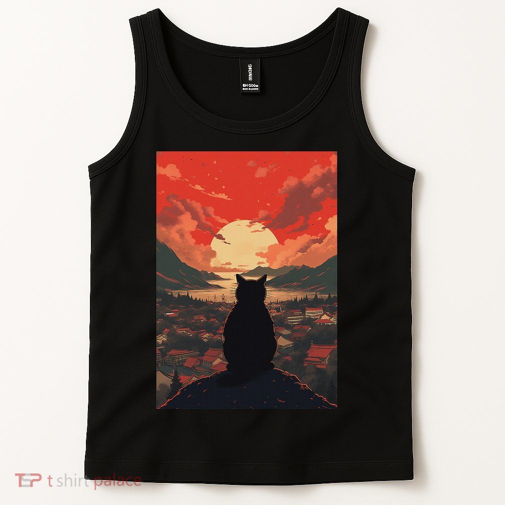 Catzilla In Japanese Sunset Vintage Funny Cat Art Tank Top