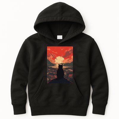 Catzilla In Japanese Sunset Vintage Funny Cat Art Kids Hoodie
