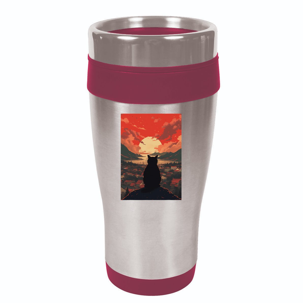 Catzilla In Japanese Sunset Vintage Funny Cat Art 16oz Travel Tumbler