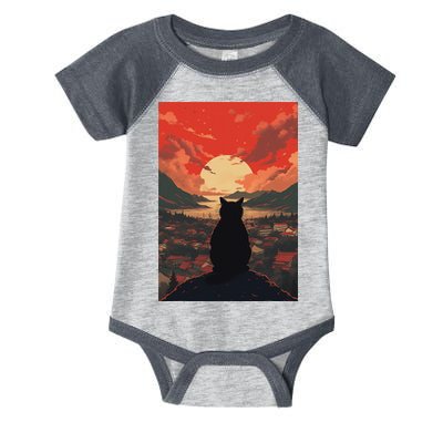 Catzilla In Japanese Sunset Vintage Funny Cat Art Infant Baby Jersey Bodysuit