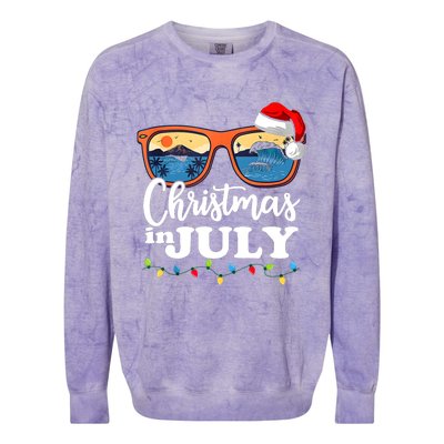 Christmas In July Funny Santa Summer Beach Vacation Sunglasses Colorblast Crewneck Sweatshirt