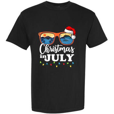 Christmas In July Funny Santa Summer Beach Vacation Sunglasses Garment-Dyed Heavyweight T-Shirt