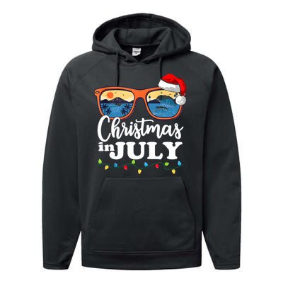 Christmas In July Funny Santa Summer Beach Vacation Sunglasses Performance Fleece Hoodie