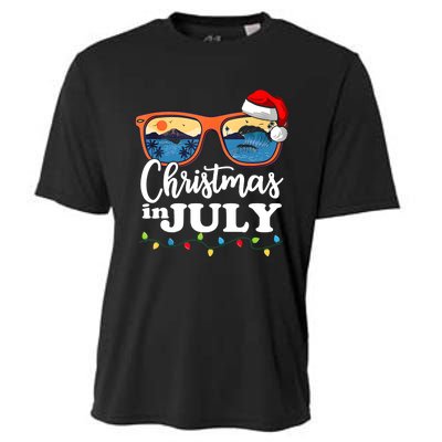 Christmas In July Funny Santa Summer Beach Vacation Sunglasses Cooling Performance Crew T-Shirt