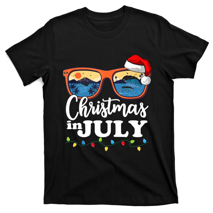 Christmas In July Funny Santa Summer Beach Vacation Sunglasses T-Shirt