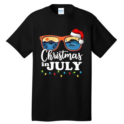 Christmas In July Funny Santa Summer Beach Vacation Sunglasses Tall T-Shirt