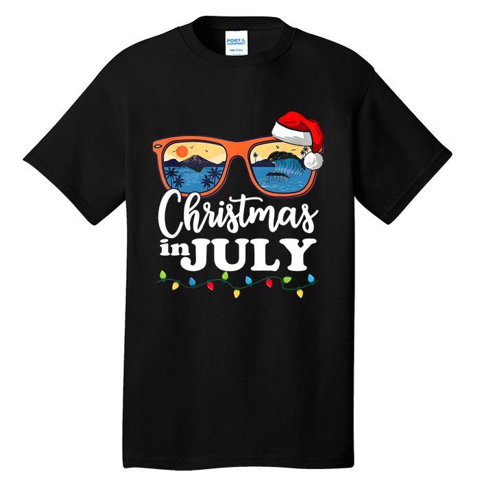 Christmas In July Funny Santa Summer Beach Vacation Sunglasses Tall T-Shirt