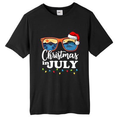 Christmas In July Funny Santa Summer Beach Vacation Sunglasses Tall Fusion ChromaSoft Performance T-Shirt